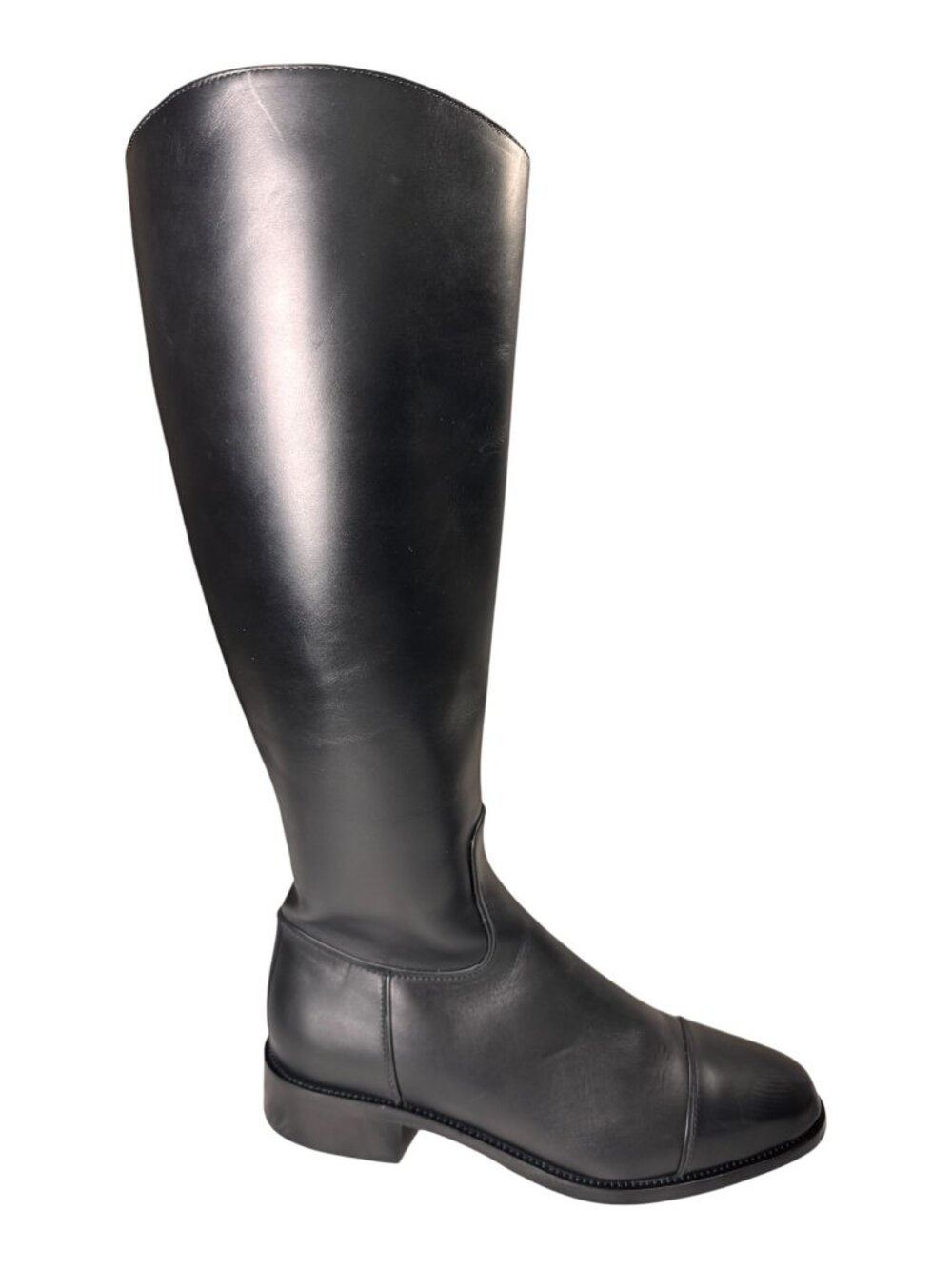 NWT Aquatalia Nevata Black Leather Cap Toe Knee High Riding Boots 8.5 M Italy